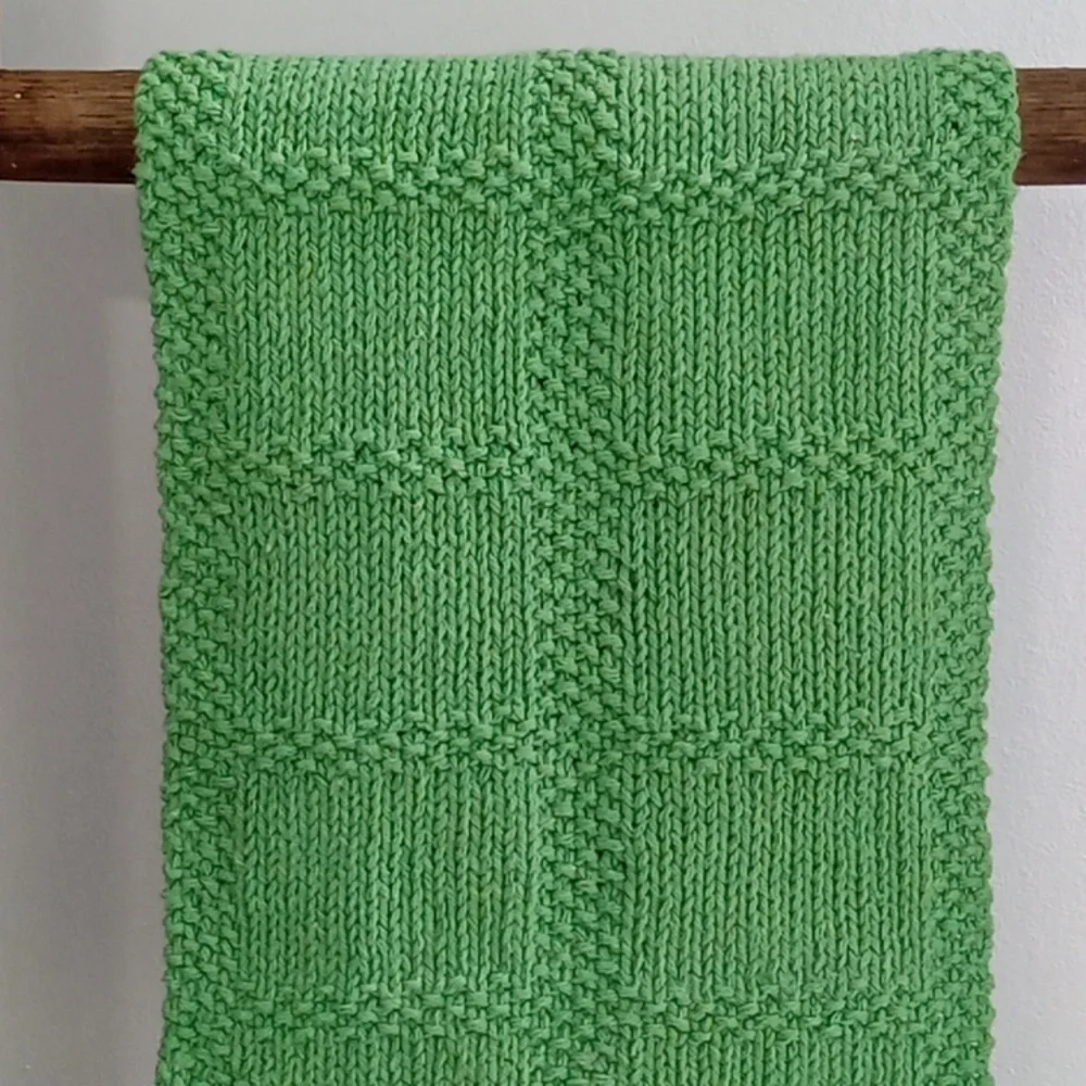 Handmade Handknit Grass Green Textured Windowpane Design Hand Towel